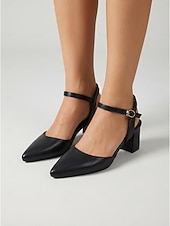 cheap Slingback Pumps-Women's Professional Black Pointed Toe Slingback Pumps - Elegant Block Heel Shoes with Adjustable Ankle Strap for Business Meetings, Formal Work &amp; Career Wear