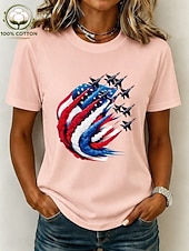  Amerikaanse onafhankelijkheidsdag Dames 100% Katoen T-shirt Afdrukken Grafisch Amerikaanse vlag Vintage Stijlvol Casual Korte mouw Strakke ronde hals Normale tops Casual Dagelijks Weekend Licht beige