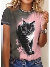 ieftine Tricou cu animale-Pentru femei Tricou Imprimeu Grafic Animal Leopard Epocă Stilat Clasic Manșon scurt Stil Nautic Rotund Topuri obișnuite Zilnic Sfârșit de săptămână Alb Roz Prăfuit Kaki Vară Primăvară Toamnă Iarnă