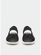 voordelige Platte Sandalen-Paarse gebreide comfortabele sandalen voor dames - lichtgewicht, ademende, sportieve en casual wandelschoenen met gekruiste bandjes, elastische en ondersteunende zool voor reizen, strand, vakantie en