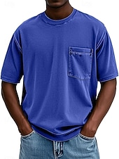 preiswerte Basic-T-Shirts-Herren T Shirt Hemd aus 100 % Baumwolle in Säurewaschung T-Shirt Kurzarm Rundhalsausschnitt Sommer Frühling Ganzjahres Einfarbig Einfach Vintage Streetwear Designer Tasche Stückgefärbt Gewaschen