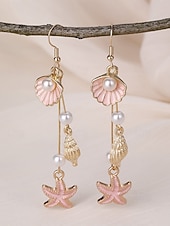 cheap Women's Earring-Women's Bohemian Alloy Starfish Shell Tassel Earrings, Multi-Color Beach Drop Dangle Earrings for Vacation Travel, Resort Style and Everyday Casual Wear