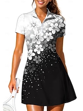 economico Abbigliamento Tennis da donna-Per donna Sfumatura Floreale Abito da tennis Abito sportivo Manica Corta Floreale Stampato Traspirante Tennis Golf Badminton Colletto Colletto Polo Vestito Nero con Bianco Abbigliamento da tennis