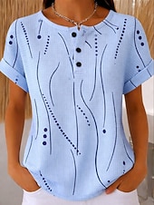  Női Gofris póló Textúrált kötött topok Póló Színes Nyomtatott Grafika Mértani Szüret Stílusos Klasszikus Rövid ujjú Terített nyak Kerek Hosszú felsők Hétköznapi Napi Medence Fehér Arcpír rózsaszín