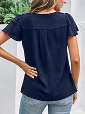 voordelige Effen t-shirt-Dames T-shirt Met ruches Effen Elegant Modieus Stijlvol Korte mouw Strakke ronde hals Normale tops Dagelijks Uitgaan Weekend Zwart Wit Marineblauw Groen Abrikoos Zomer Lente
