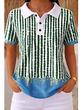 economico Bluse a righe e geometriche-Per donna Camicia Magliette Polo a Nido d'Ape Top estivi Grafico Geometrico A Pois Vintage Elegante Senza Maniche Collo ripiegato Colletto Polo Top lunghi Matrimonio in Spiaggia Casuale Quotidiano
