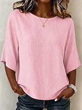 preiswerte Hemden-Damen Hemden in Leinenoptik Bluse Druck Grafik Gestreift Bohemien Tropisch Stilvoll Dreiviertelarm Rundhalsausschnitt Normale Oberteile Lässig Täglich Urlaubskleidung Blau Rosa Violett Grün Sommer