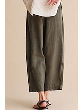 cheap Straight-Leg Pants-Women's 100% Linen Vacation Basic Ankle-Length Mid Waist Plain Breathable Inelastic Daily Flaxen gray-green White Spring Loose Fit