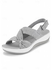 economico Sandali Piani-sandali da donna con cinturino posteriore annodato grigio – sandali da passeggio leggeri con plateau ammortizzato, cinturino regolabile e supporto dell'arco plantare