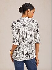 preiswerte Hemden, Tops und Blusen-Spitzenkleid mit Blumenmuster, V-Ausschnitt und Puffärmeln