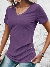 economico T-shirt semplice-Per donna Maglietta Tinta unica Moda Classico Casual Manica Corta Scollo a V Top Regolari Quotidiano Uscire Weekend Verde militare Rosso Viola Rosa Grigio Estate Primavera