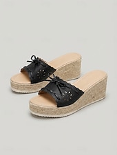 levne Espadrilky-Dámské světle modré espadrilkové sandály na klínku - elegantní laserově řezané nazouvací pantofle s mašlí pro luxusní plavby, letní večírky na palubě &amp;oblečení pro tropické resorty