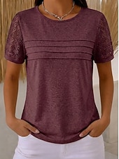 abordables Tops de Encaje-Mujer Blusa Tops de encaje Encaje Plisado Plano Elegante Moderno Sin Mangas Cuello Barco Tops regulares Casual Playa Festivos Negro Rosa Vino Beige Verano Primavera