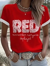  Amerikaanse onafhankelijkheidsdag Dames T-shirt Afdrukken Grafisch Brief Vintage Stijlvol Klassiek Korte mouw Strakke ronde hals Ronde hals Normale tops Casual Dagelijks Zwart Wit Rood Zomer Lente