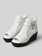 abordables Sandalias de cuña-Women's Wedge Sandals – Breathable Ankle Sandals with Mesh Panels, Comfort Platform Shoes for Travel, Garden &amp; Daily Wear