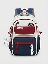 Недорогие Kids &amp; Teen Backpacks-Tween Girls Colorblock Cat Backpack, Cute Japanese Style School Bookbag for Middle School Students with Large Capacity and Multi-Pocket Storage