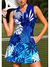 abordables Vestido de Mujer-Mujer Degradado Plantas Flores Vestido de tenis Vestido deportivo Sin Mangas Estampado Transpirable Voleibol Tenis Golf Cuello de polo Cuello con cremallera Bermudas Vestidos Azul Real Ropa de tenis