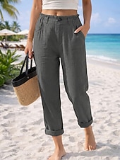 ieftine Pantalonii-Pentru femei Pantaloni cu aspect de in Pantaloni casual Vacanță De Bază Lungime până la glezne Talie Înaltă Comfortabil Inelastic Vacanță Oficial Stradă Albastru piscină Gri Închis Caisă Negru Var