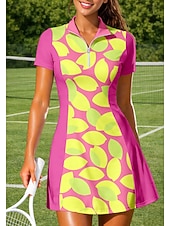 abordables Robe de tennis pour femmes-Femmes Floral Robe de tennis tenue de sport Robe polo de tennis Manche Courte Quart de zip Élastique Évacuation de la transpiration Respirant Volley-ball Tennis Le golf Col Rabattu Robe Rose Bleu