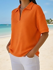 levne jednoduché tričko-Dámské Tričko Polokošile Trička Vaflově pletené topy Bez vzoru Módní stylové Základní Krátký rukáv Košilový límec Běžné topy Denní Jdeme ven Víkend Vodní modrá Černá Bílá Oranžová Trávová zelená Léto