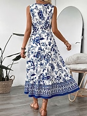 voordelige Bloemenjurken-Dames Maxi-jurk A lijn jurk Slipdress Vakantie Casual Buiten Uitgaan Standaard pasvorm Bloemig Mouwloos V-hals blauw Zomer Lente