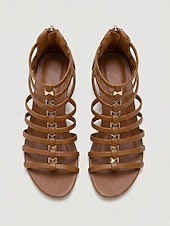 cheap Gladiator Sandals-Women's Brown Wedge Gladiator Sandals – Strappy Open Toe Summer Shoes with Cushioned Comfort, Lightweight Fashion Sandals for Travel, Walking, Beach &amp; Everyday Wear