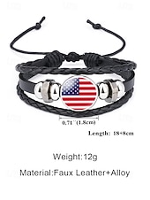  herenlegering &Armband van leermix, met Amerikaanse vlagmotief, verstelbare maat, patriottische stijl, ideaal voor de viering van het 550-jarig bestaan van de VS, Onafhankelijkheidsdag of als casual