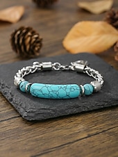 abordables Bijoux pour hommes-Bracelet bohème pour homme en acier titane et pierres naturelles, bracelet à maillons multicolores idéal pour les vacances à la plage, les tenues d'été décontractées et le quotidien.