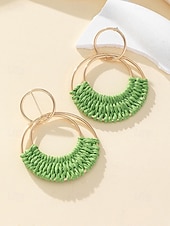 cheap Women's Earring-Women's Bohemian Woven Hoop Earrings, Alloy Rattan Style Statement Round Earrings in Multiple Colors for Beach Vacation Travel, Resort Wear and Everyday Casual Summer Jewelry