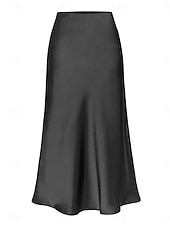 economico Gonne Formali-Per donna Gonne in raso Elegante Moda Midi Vita Alta Gonne Semplice Con Spacco Micro-elastico Feste Data Nero Champagne Marrone Verde Estate