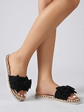 halpa Liukuesteet-Naisten kermanväriset pellavaiset rusettivartiset sandaalit - elegantit espadrillot flatform-kengät risteilylomille ja trooppisille kesälomille &amp;ylellinen lomakeskusvaate