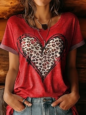 preiswerte Kunst &amp; Design T-Shirt-Damen T Shirt Druck Herz Blumen Grafik Vintage Stilvoll Klassisch Kurzarm Rundhalsausschnitt Rundhals Normale Oberteile Lässig Täglich Rote Grün Sommer Frühling