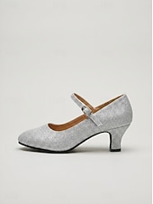 cheap Ballroom Shoes &amp; Modern Dance Shoes-Women's Silver Glitter Ballroom Dance Shoes – Classic Mary Jane Standard Dance Heels