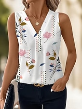 billige Grafisk tank-Women's Tank Top Floral Graphic Plants Elegant Vintage Stylish Sleeveless V Neck Regular Tops Beach Wedding Casual Daily White Light Pink Light Purple Orange Summer Spring
