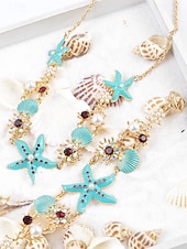 Χαμηλού Κόστους Γυναικείο Κολιέ-Γυναικείο κολιέ και βραχιόλι με μπλε και άσπρο αστερία από κράμα μποέμ, κοσμήματα διακοπών στην παραλία για ταξίδια, στυλ θέρετρου και καθημερινή casual ένδυση