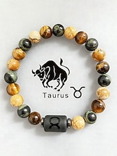 cheap Men's Jewelry-Men's Bohemian Style Natural Stone Bracelet with Zodiac Sign Pendant, Adjustable Elastic Beads, Ideal Gift, Beach Vacation and Casual Daily Wear