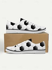  herrsneakers med fotbollstryck i canvas – snörskor med fotbollsmönster för matchdag, sportevenemang, streetwear och vardagskläder