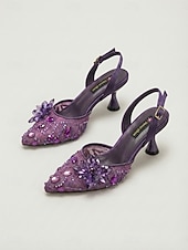 tanie Kobiety-Damskie zielone, zdobione czółenka na obcasie typu slingback - spiczaste noski z kryształkami i kwiatowym wzorem na koktajlowe przyjęcia i wieczorne imprezy &amp;wieczór oświadczeń