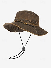 voordelige Herenhoeden-Vintage western cowboy zonnehoed voor heren, veelkleurige polyester outdoorhoed met opvouwbare rand en kinband, ideaal voor vakanties, wandelen, vissen en dagelijks gebruik.