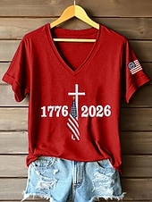  Amerikaanse onafhankelijkheidsdag Dames T-shirt Afdrukken Grafisch Brief Amerikaanse vlag Stijlvol Casual Korte mouw V-hals Normale tops Casual Dagelijks blauw Zwart Rood Groen Zomer Lente