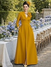 economico Lunghezza del pavimento-Linea ad A Sirena Tromba Tubino Colonna Lunghezza al pavimento Abito da invitata a nozze Abito Formale Abito da sera Abito da cerimonia per signora Manica 3/4 Mezza Manica Scollo a V Collo gioiello