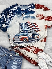 cheap Independence Day Top-American Independence Day Women's T Shirt Color Block Print Graphic American Flag Fashion Stylish Classic Short Sleeve Crew Neck Regular Tops Casual Daily Blue White Red Summer Spring