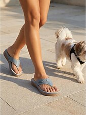 economico Sandali Comodi-infradito da donna blu con supporto plantare – comodi sandali infradito imbottiti, pantofole estive traspiranti e leggere con eleganti dettagli in metallo per la spiaggia e i viaggi. &amp;abbigliamento