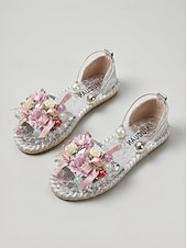 cheap Flat Sandals-Women's White Floral Embellished Flat Sandals, Open Toe Resort Slides with Pearl Detail for Vacation Dinner, Beach Party &amp; Summer Evenings