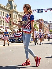 Недорогие Женская обувь-Кроссовки для женщин с подошвой-блейд приуроченные к 250-летию независимости США - спортивная обувь с патриотическим дизайном американского флага для занятий спортом и повседневной носки