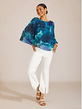 economico camicie, top e camicette-Top a strati in chiffon con fantasia Ocean Bloom