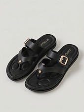 baratos Sandálias Confortáveis-Sandálias femininas marrons de dedo com fivela ajustável – chinelos confortáveis com amortecimento, rasteirinhas de verão respiráveis de bico aberto para praia, férias e viagens. &amp;uso diário