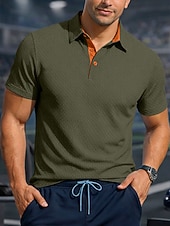  Per uomo Testurizzato Polo a Maglia Waffle Casuale Affari Classico Manica Corta Moda Moderno Tinta unica Asciugatura Rapida Bottoni Estate Primavera Vestibilità regolare Blu Nero Bianco Blu marino