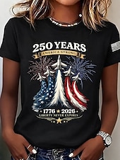  Dia da Independência Americana Mulheres Camiseta Imprimir Gráfico Bandeira à moda Clássico Casual Manga Curta Gola Redonda Tops regulares Casual Diário Azul Preto Verão Primavera