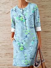  Dames Knielengte jurk Casual jurk Vintage Normale pasvorm Bloemig Grafisch Mouwloos V-hals blauw Blozend Roze Paars Groen Zomer Lente